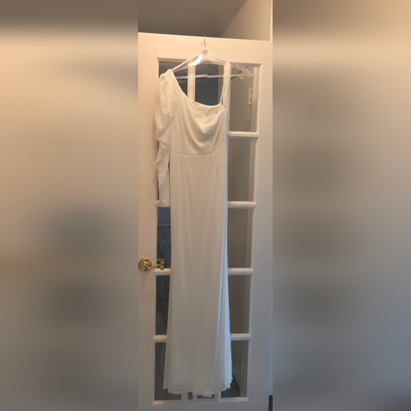 Mac Duggal Sparkling White One Shoulder Triumpet Long Sleeve Dress- HOMECOMING!! - Picture 8 of 12